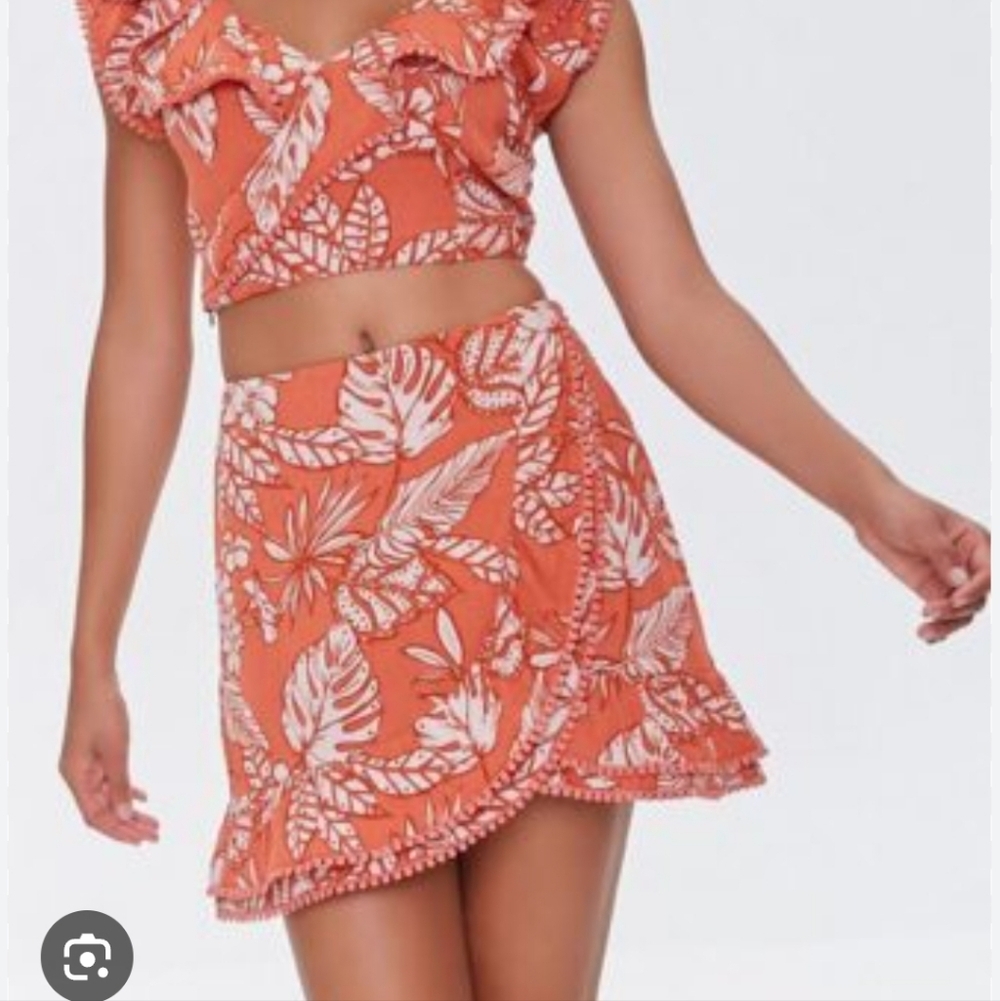 Forever 21 Tropical Orange and White Mini Skirt
